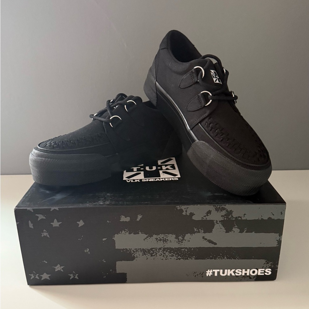 T.UK. Black Canvas Interlace Platform Creeper Sneaker